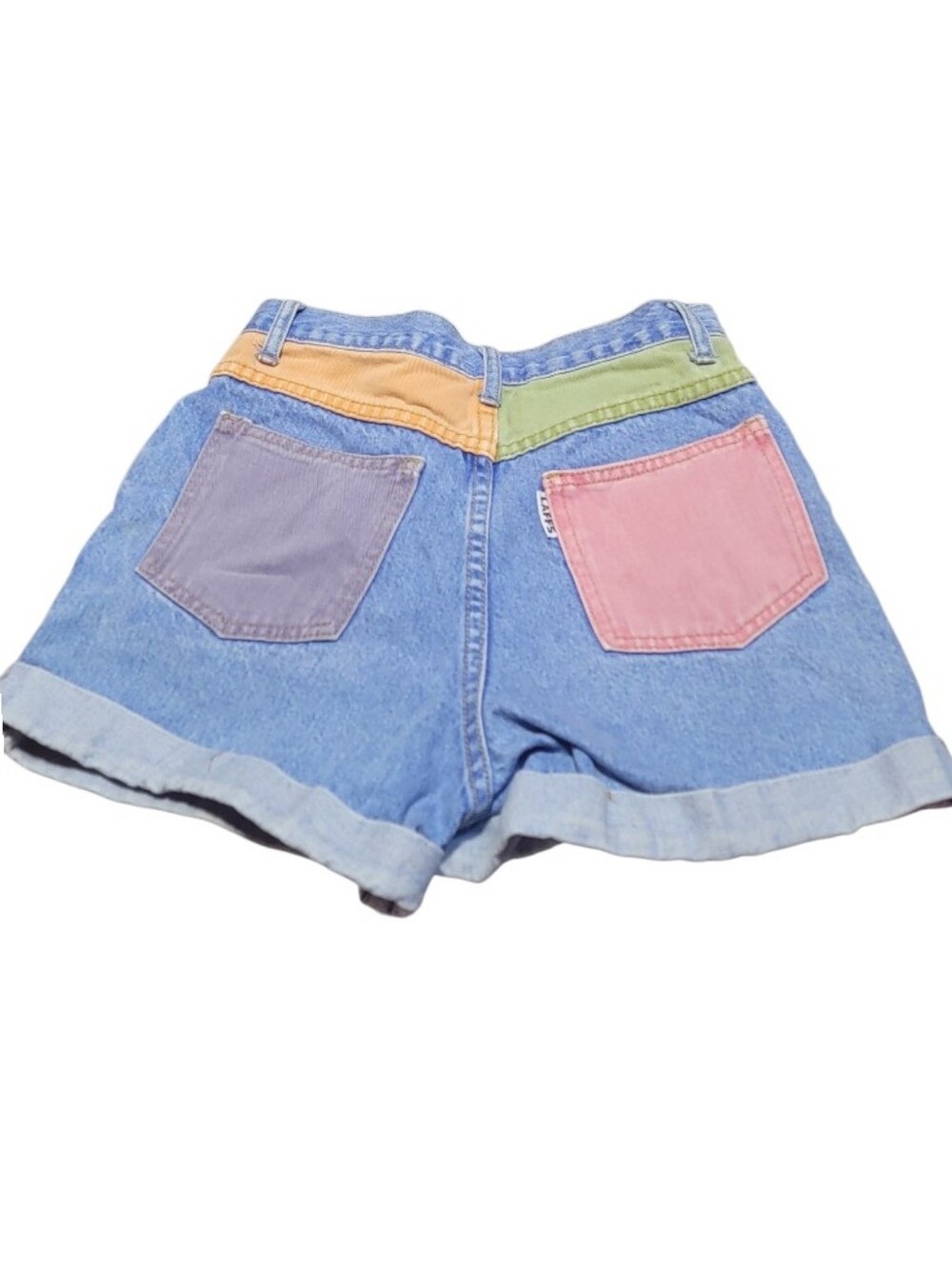 Rare! Htf! Vintage 1980s! Laffs Fun Color Block Denim Shorts